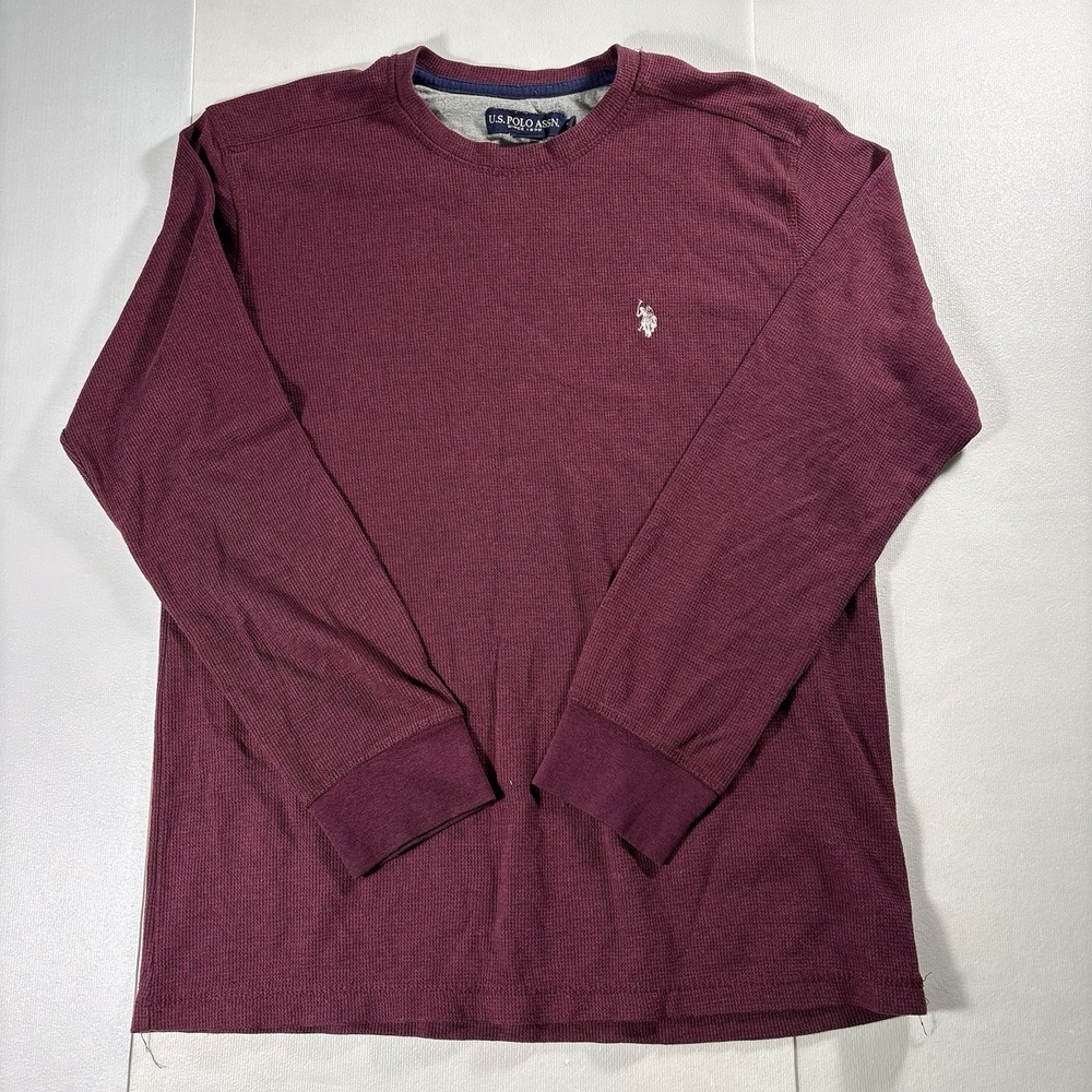 U.S. Polo Assn. Mens XL Burgundy Waffle Knit Thermal Long Sleeve Crew Neck Shirt
